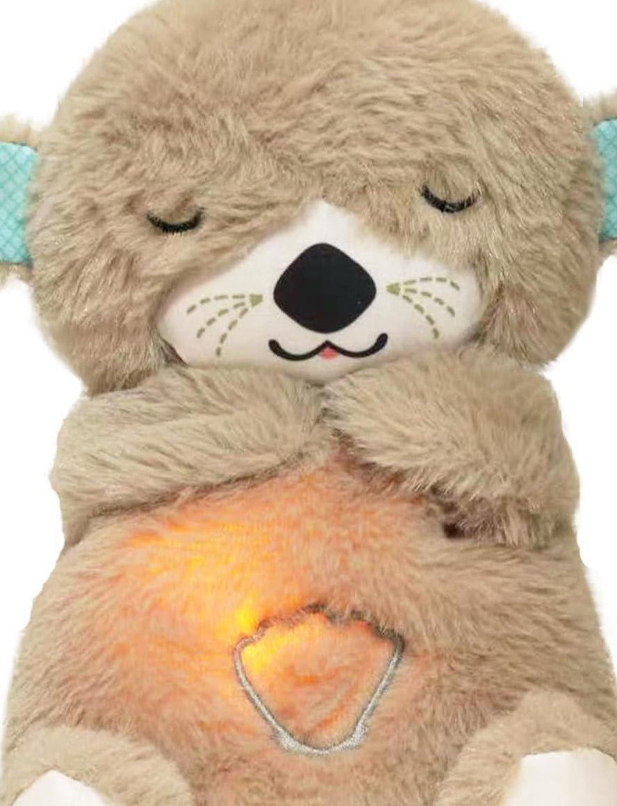 Plush teddy bear with glowing heart inside on a white background