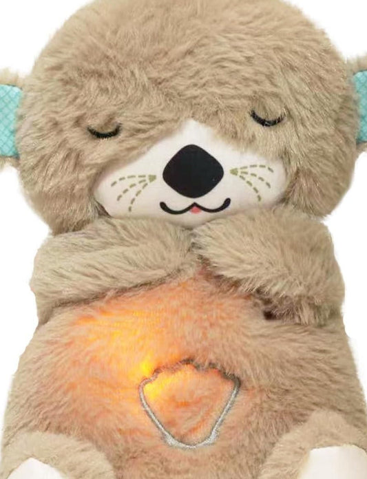 Plush teddy bear with glowing heart inside on a white background